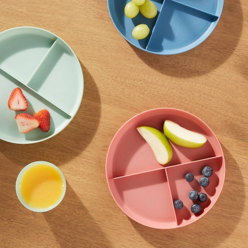 slide 2 of 3, 7.3" Plastic Divided Kids' Plate Coral Pink - Pillowfort™: Dishwasher & Microwave Safe, Toddler Dining, 1 ct
