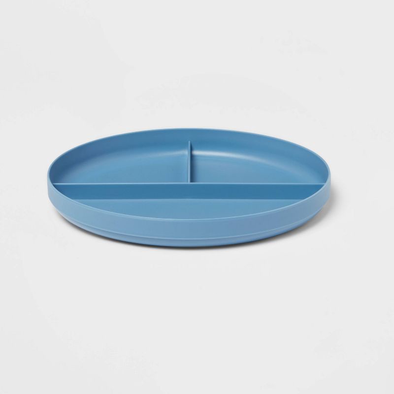 slide 3 of 3, 7.3" Plastic Divided Kids' Plate Blue - Pillowfort™: Dishwasher & Microwave Safe, Toddler Dining Plate, 1 ct