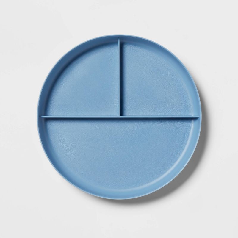 slide 1 of 3, 7.3" Plastic Divided Kids' Plate Blue - Pillowfort™: Dishwasher & Microwave Safe, Toddler Dining Plate, 1 ct