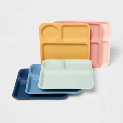 Kids' 6pc Basic Tray New Colors - Pillowfort™: Multicolor Divided Plates, Dishwasher & Microwave Safe