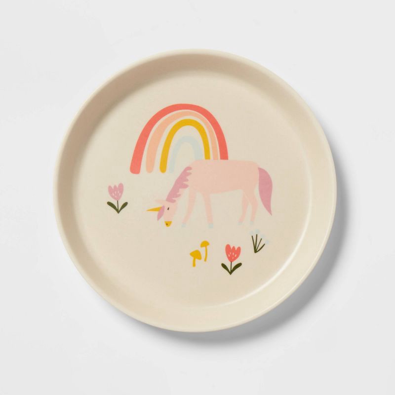 slide 1 of 3, Kids' Bamboo Melamine Plate Unicorn - Pillowfort™: Toddler Dining, Dishwasher-Safe, Animal Theme, 1 ct