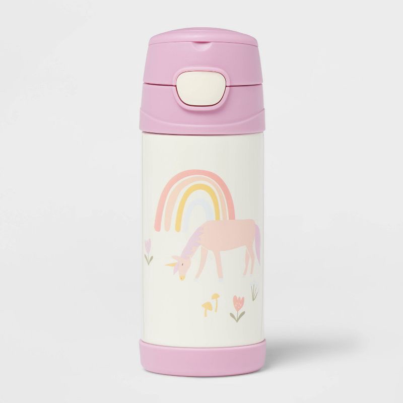 slide 1 of 3, Kids' 12oz Stainless Steel Portable Drinkware Water Bottle Unicorn Shapes Lavender - Pillowfort™, 12 oz