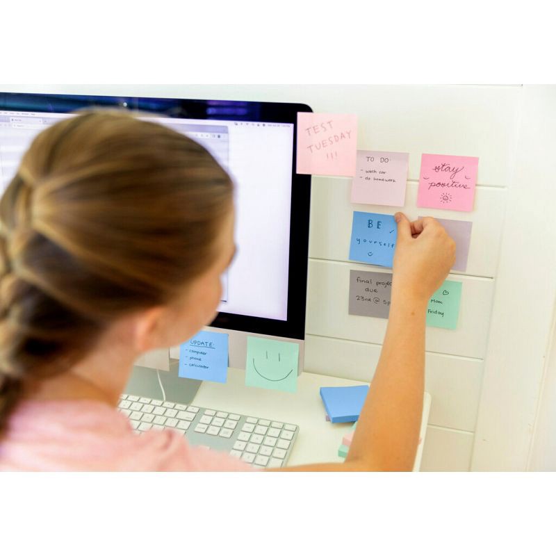 slide 5 of 22, Post-it® 100% Recycled Paper Super Sticky Notes, 3 in. x 3 in., Wanderlust Pastels, 5 Pads/Pack, 70 Sheets/Pad: Multicolored Stationery, Uncoated, 1 ct