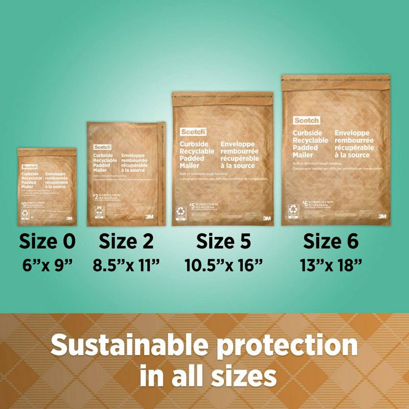 slide 9 of 16, Scotch 6pk 10.5"x14.7" Curbside Recyclable Mailer Size 5 Brown: Self-Adhesive Padded Shipping Envelopes, 6 ct