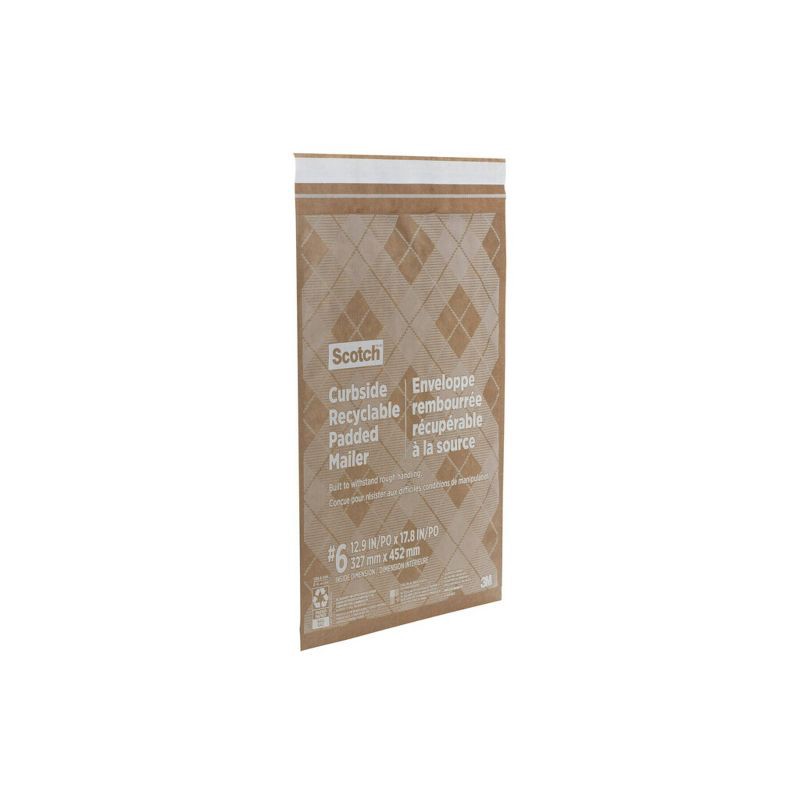 slide 3 of 16, Scotch Curbside Recyclable Mailer Size 6 Brown: Self-Adhesive Shipping Envelopes, Padded, 18"x12.5", Pack of 6, 1 ct