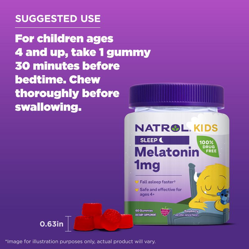 slide 7 of 10, Natrol Kids' Melatonin Sleep Aid 1mg Gummies - Berry - 60ct, 1mg, 60 ct