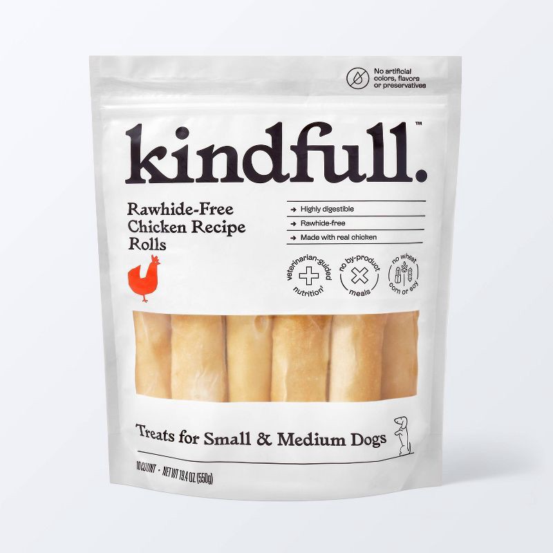 slide 1 of 7, Rawhide-Free Chicken Recipe Roll Small/Medium Dog Treat - 19.4oz/10ct - Kindfull™, 19.4 oz, 10 ct