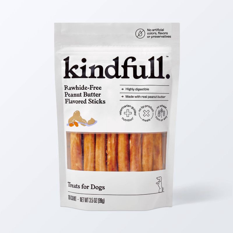 slide 1 of 7, Rawhide-Free Peanut Butter Flavor Recipe Stick Dog Treat - 3.5oz/10ct - Kindfull™, 10 ct; 3.5 oz