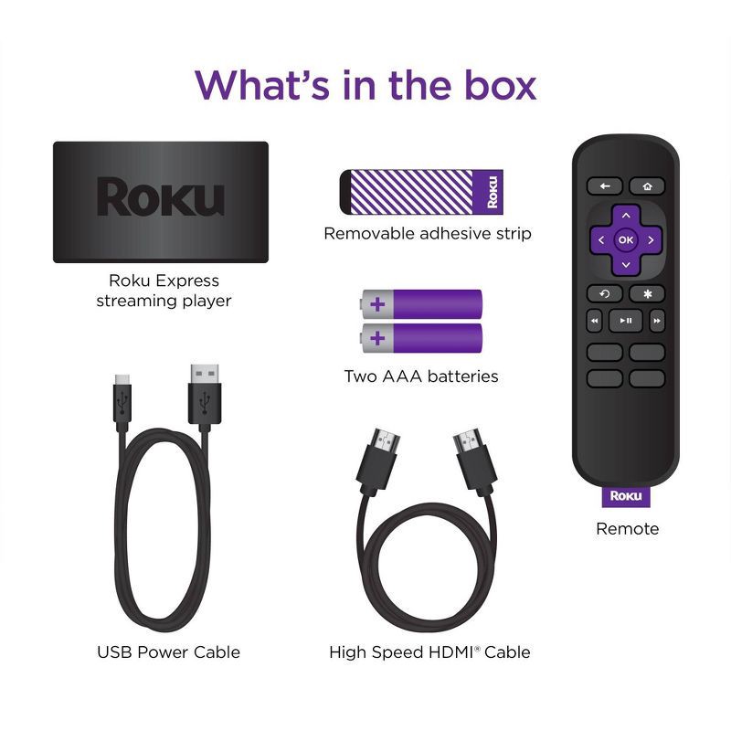 slide 4 of 7, Roku Express HD Streaming Device with High-Speed HDMI Cable, Standard Remote, and Wi-Fi, 1 ct