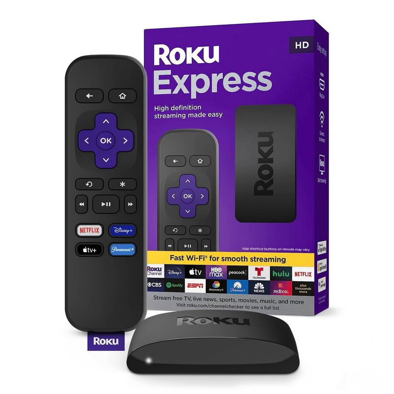 slide 1 of 7, Roku Express HD Streaming Device with High-Speed HDMI Cable, Standard Remote, and Wi-Fi, 1 ct