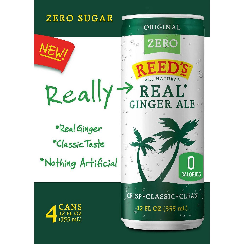 slide 3 of 3, Reed's ZERO Sugar Ginger Ale- 4 ct; 12 fl oz, 4 ct; 12 fl oz