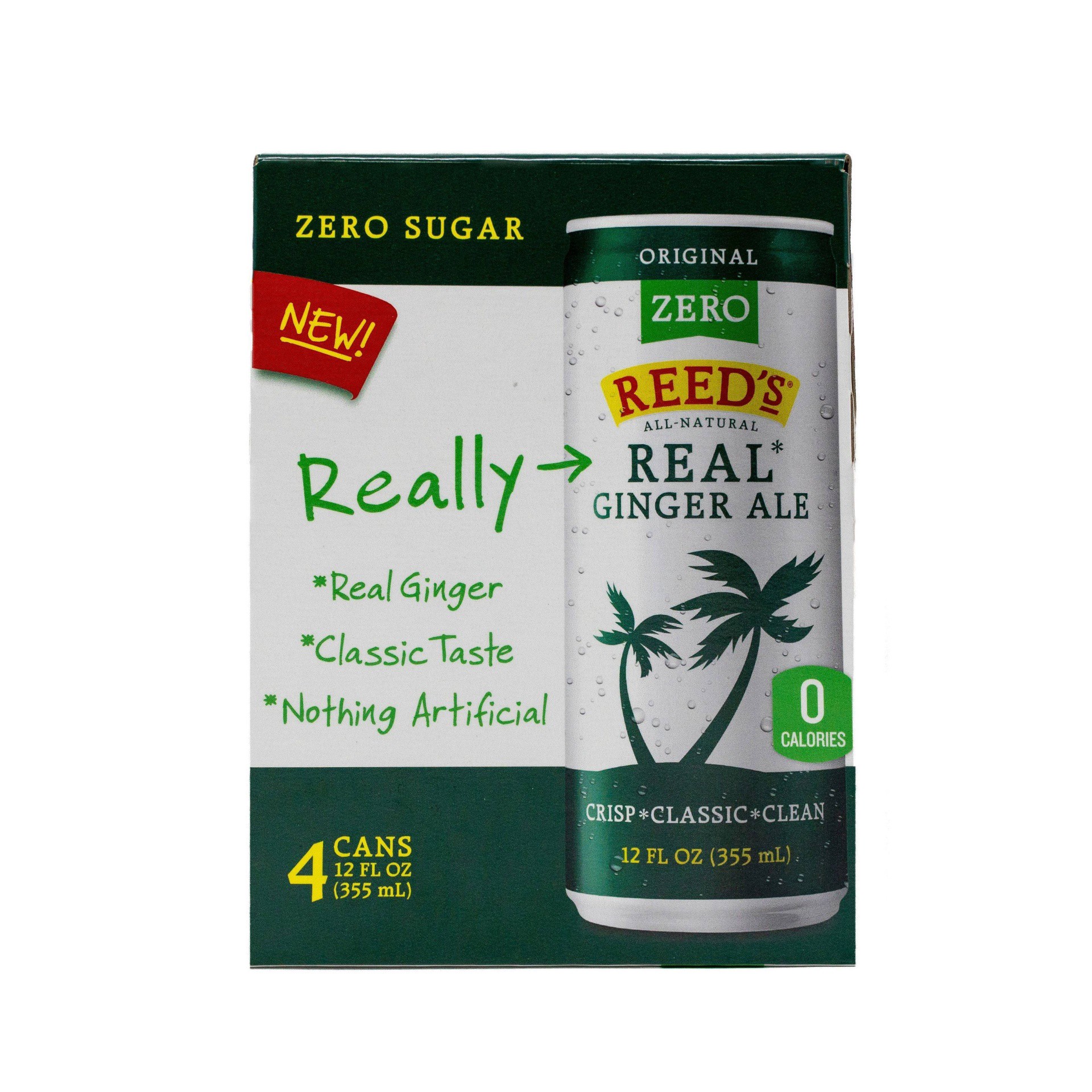 slide 1 of 3, Reed's ZERO Sugar Ginger Ale- 4 ct; 12 fl oz, 4 ct; 12 fl oz