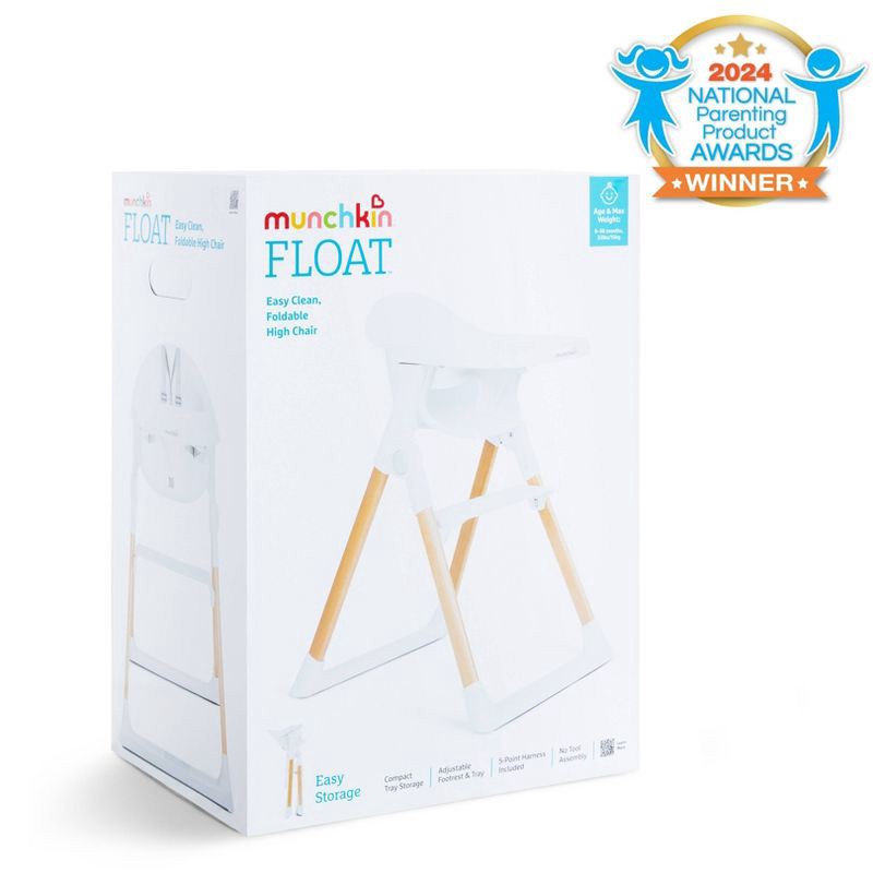 slide 2 of 8, Munchkin Float Easy Clean Foldable High Chair - Compact Modern Design - White, 1 ct