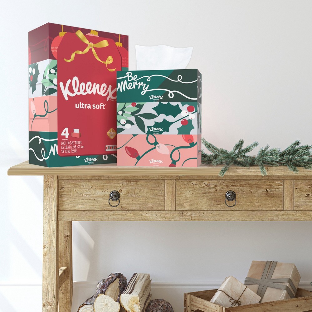 slide 3 of 13, Kleenex Holiday Ultra Soft Facial Tissue - 4pk/120ct, 4 pk; 120 ct
