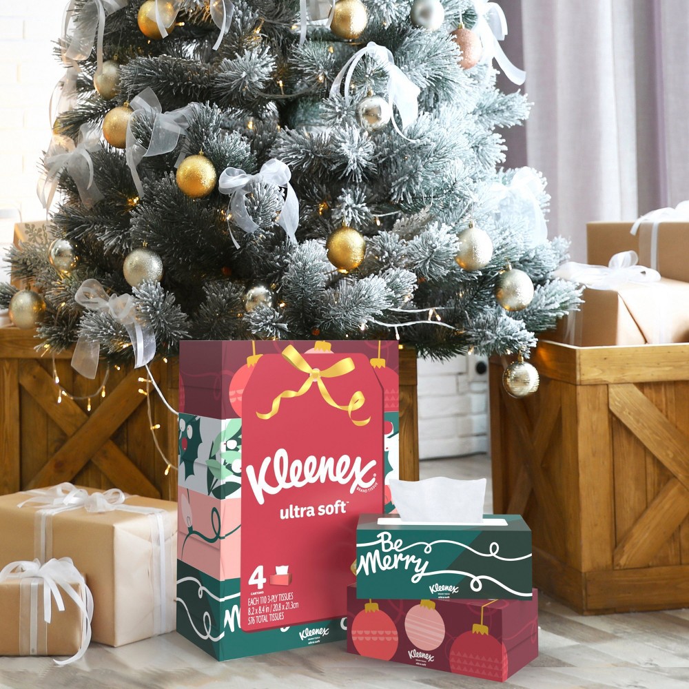 slide 4 of 13, Kleenex Holiday Ultra Soft Facial Tissue - 4pk/120ct, 4 pk; 120 ct