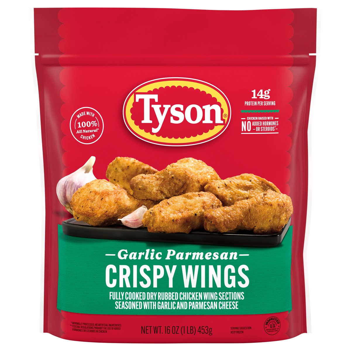 slide 1 of 12, Tyson Frozen Garlic Parmesan Crispy Wings, 16 oz, 453.59 g