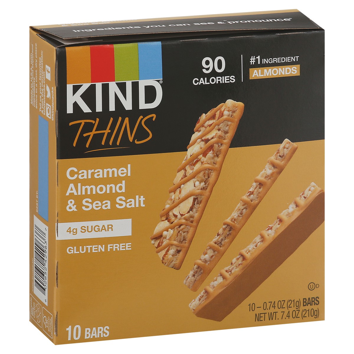 slide 4 of 9, KIND Thins, Caramel Almond & Sea Salt, 0.74 oz, 10 Count, 7.4 oz