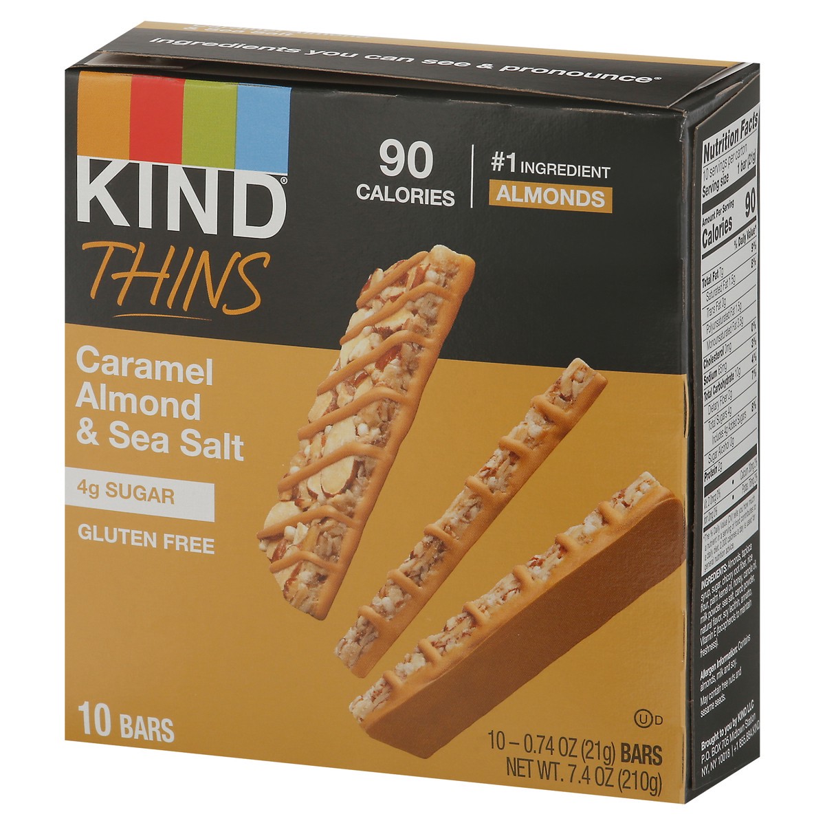 slide 7 of 9, KIND Thins, Caramel Almond & Sea Salt, 0.74 oz, 10 Count, 7.4 oz