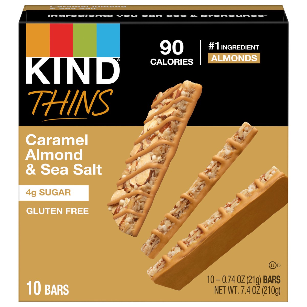 slide 1 of 9, KIND Thins Caramel Almond & Sea Salt Nut Bars, 7.40 oz