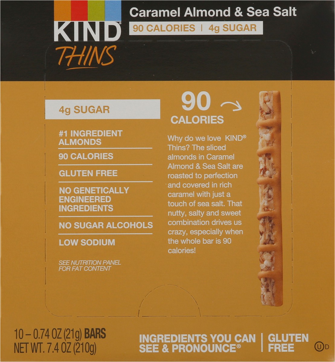 slide 8 of 9, KIND Thins, Caramel Almond & Sea Salt, 0.74 oz, 10 Count, 7.4 oz