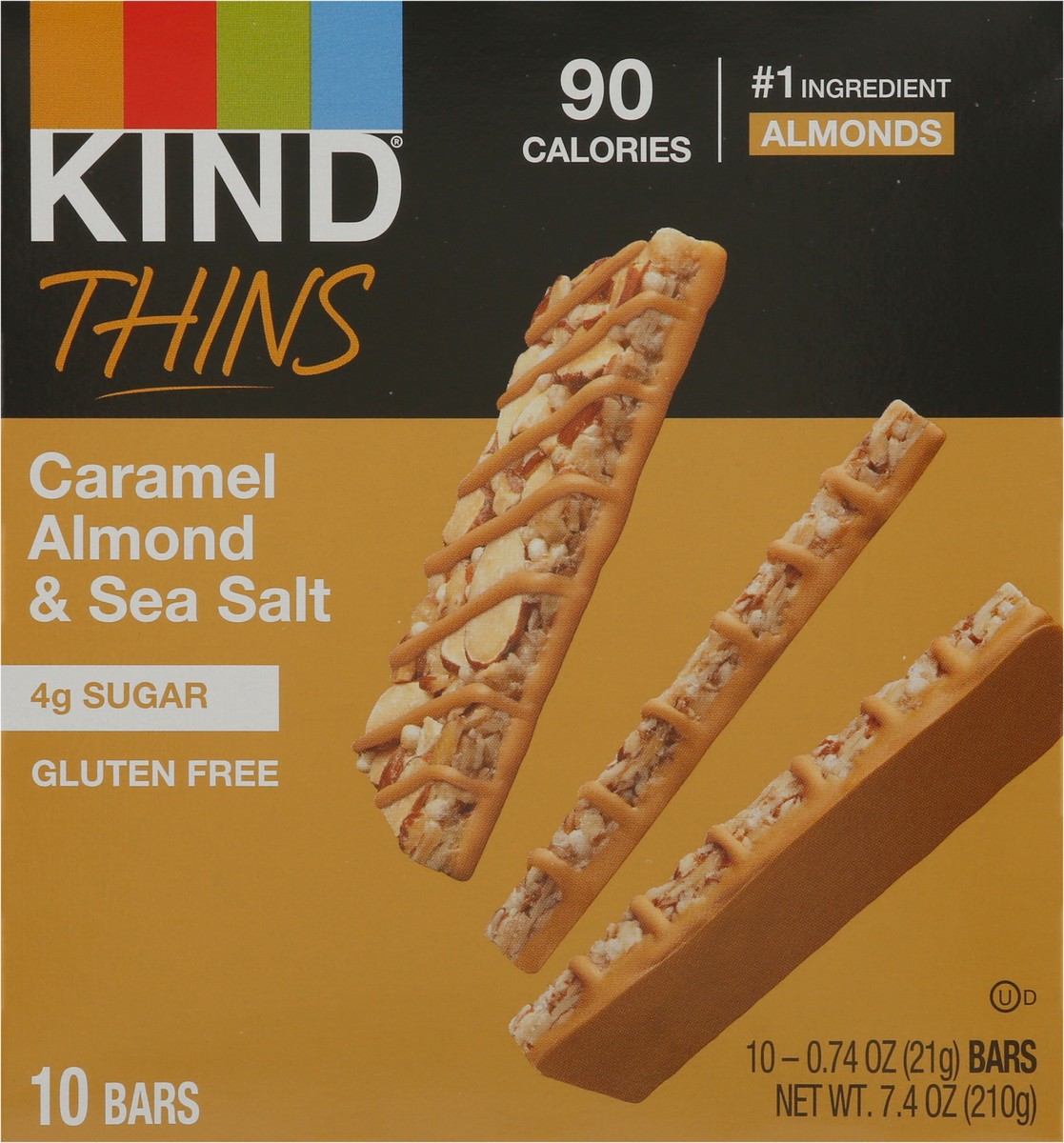 slide 3 of 9, KIND Thins, Caramel Almond & Sea Salt, 0.74 oz, 10 Count, 7.4 oz