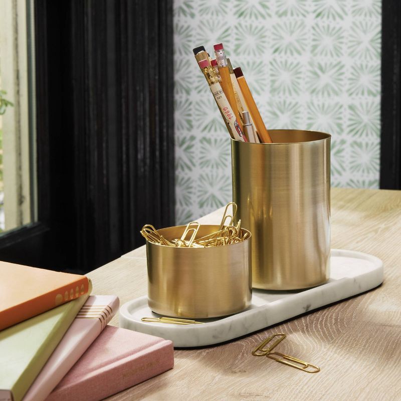 slide 2 of 3, Modular Desk Org Marble Tray and Metal Cups Set - Threshold™: Desk Organizer, Office Supplies, Pen & Pencil Holder, 1 ct