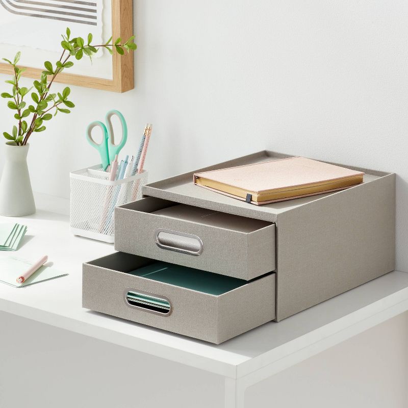 slide 2 of 3, Paperboard Desk Organizer with Drawers Gray - Brightroom™: Office Supplies, Desk Drawer Organizers, Polyester Canvas, 1 ct
