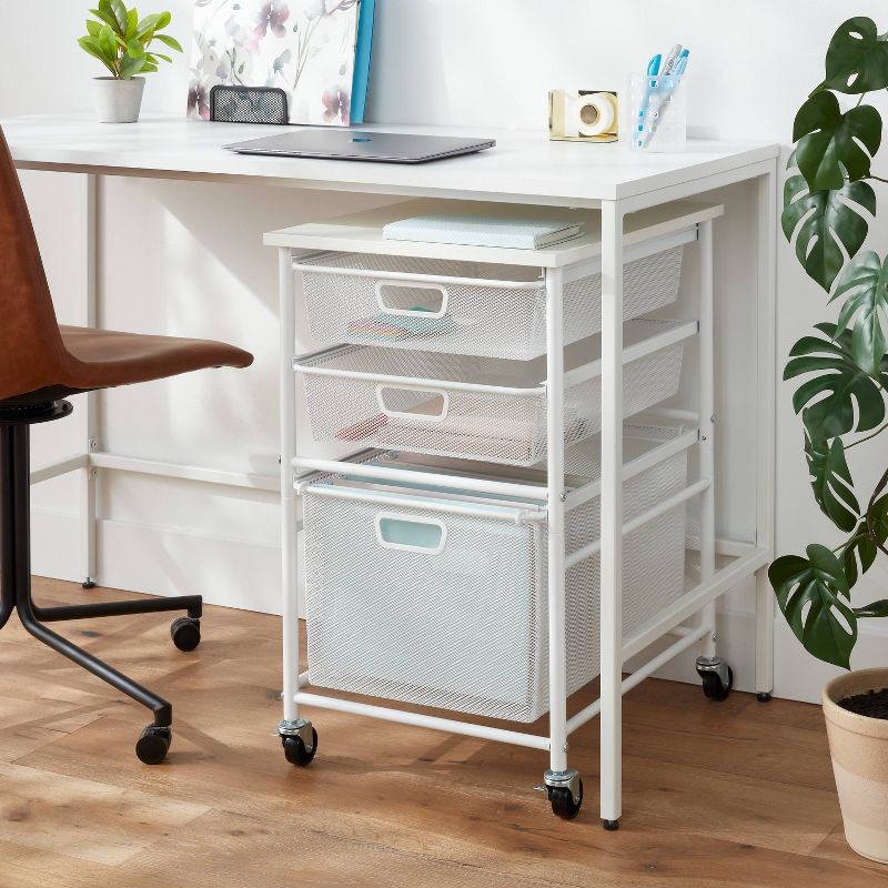 slide 2 of 3, Steel File Utility Cart White - Brightroom™: Rolling Storage with Casters, Under Desk Organizer, Powder-Coated Steel, 1 ct