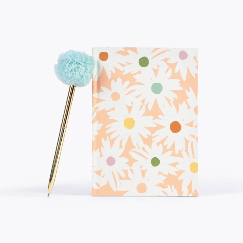 slide 2 of 4, 5"x7" Stationery Gifts Journal and Pom Pen Set Floral: Garven Hard Cover, Lined Paper, Adult, 160 Pages, Multicolored, 1 ct