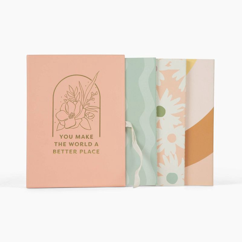 slide 2 of 4, 3pc Boxed Floral 'You Make World..' Notepad Trio Set: Garven Lined Paper Journal & Notebooks, Soft Cover, 6x8 Inches, 3 ct