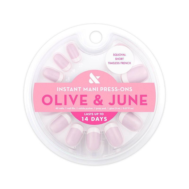 slide 1 of 5, Olive & June Press-On Fake Nails - Short Squoval Classic French - 42ct, 42 ct