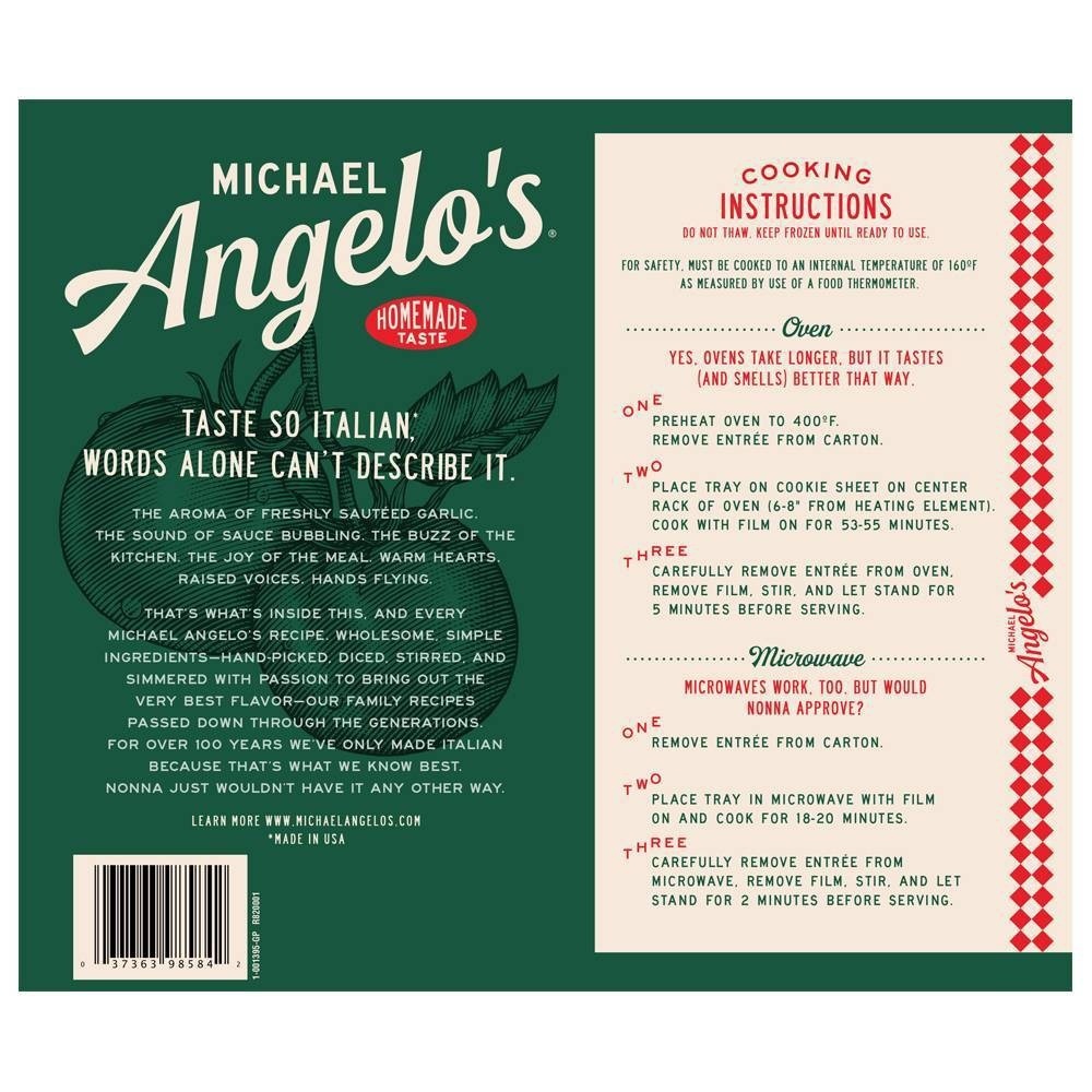 slide 2 of 3, Michael Angelo's Large Family Size Frozen Baked Ziti with Meatballs, 44 oz
