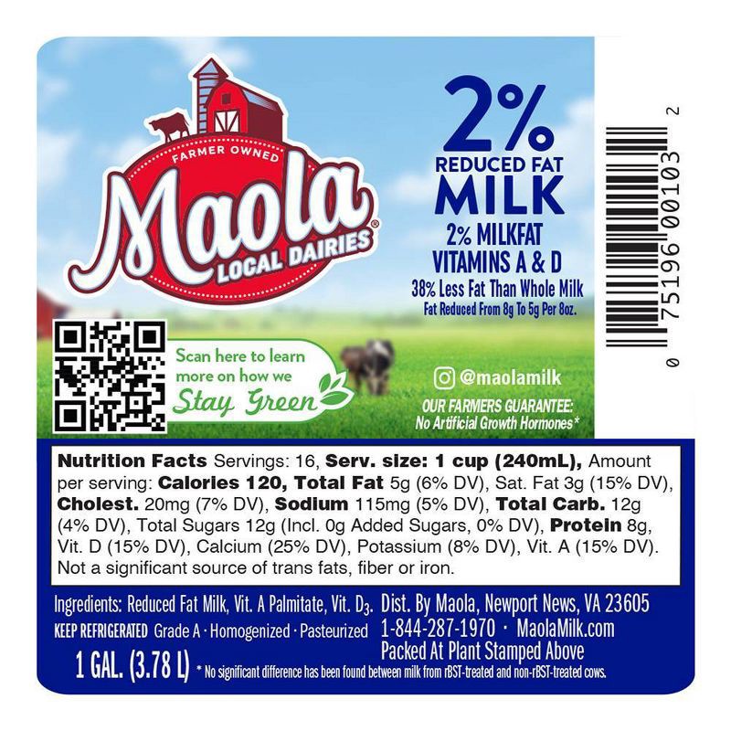 slide 3 of 6, Maola 2% Reduced Fat Milk - 1gal, 1 gal