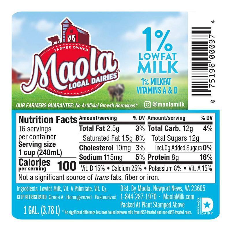 slide 3 of 6, Maola 1% Lowfat Milk - 1gal, 1 gal