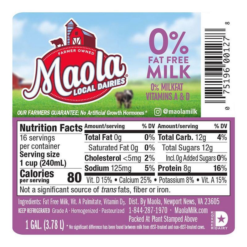 slide 3 of 6, Maola Fat Free Skim Milk - 1gal, 1 gal