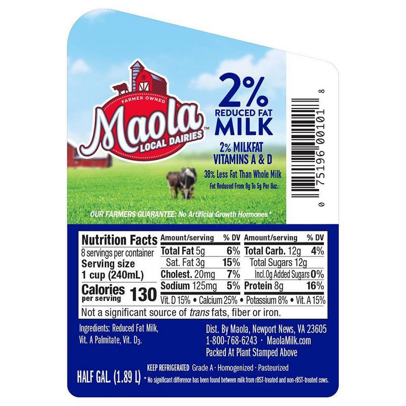 slide 3 of 6, Maola 2% Reduced Fat Milk - 0.5gal, 1/2 gal
