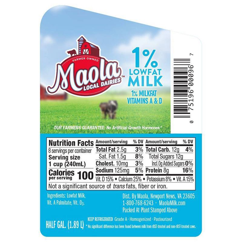 slide 3 of 6, Maola 1% Lowfat Milk - 0.5gal, 1/2 gal