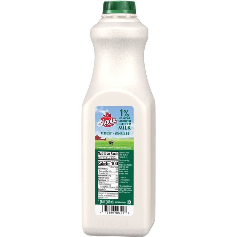 slide 1 of 3, Maola 1% Lowfat Cultured Buttermilk - 1qt, 1 qt