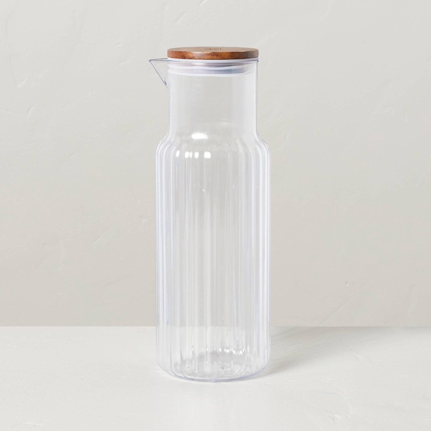37oz Ribbed Clear Plastic Beverage Carafe with Wood Lid - Hearth & Hand  with Magnolia 37 oz
