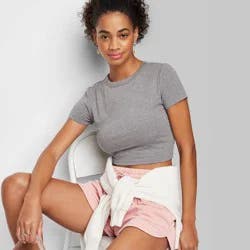 Women's Fitted Short Sleeve T-Shirt - Wild Fable™ Light Gray XS