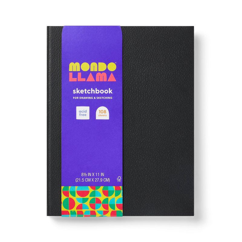 slide 1 of 3, 108pg Blank Hardbound Sketchbook 8.5"x11" Black - Mondo Llama™: Lay-Flat, FSC Certified, All Ages, 216 Pages, 1 ct