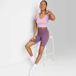 Women's High-Rise Polyester Bike Shorts - Wild Fable Purple S