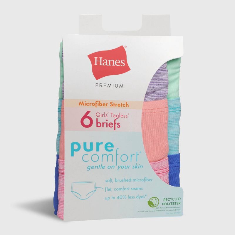 slide 3 of 6, Hanes Premium Hanes Girls' 6pk Pure Microfiber Briefs - Colors May Vary 6: Lightweight Mid Rise Underwear, 6 ct