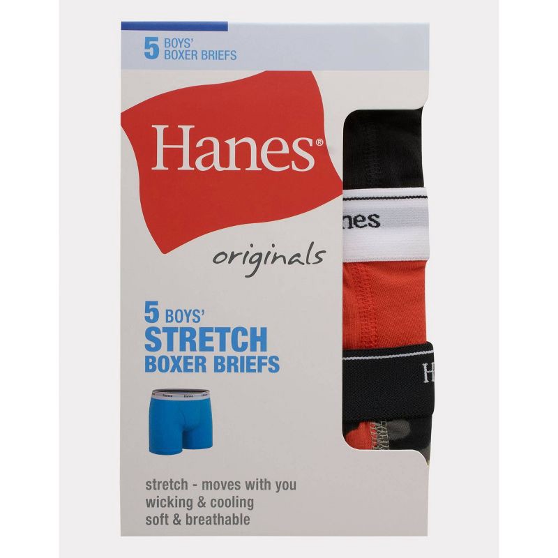 slide 2 of 4, Hanes Boys' 5pk Originals Printed Boxer Briefs - Blue/Black L, 5 ct