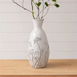 13.5 in Gray Debossed Botanical Vase