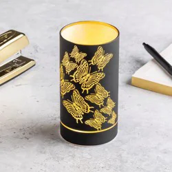 Black And Gold Butterfly Cylinder Led Lantern