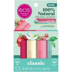 eos 100% Natural & Organic Lip Balm Variety Pack - Strawberry Sorbet, Pomegranate Raspberry, Sweet Mint, Vanilla Bean - 0.56oz/4pk