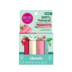 eos 100% Natural & Organic Lip Balm Variety Pack - Strawberry Sorbet, Pomegranate Raspberry, Sweet Mint, Vanilla Bean - 0.56oz/4pk