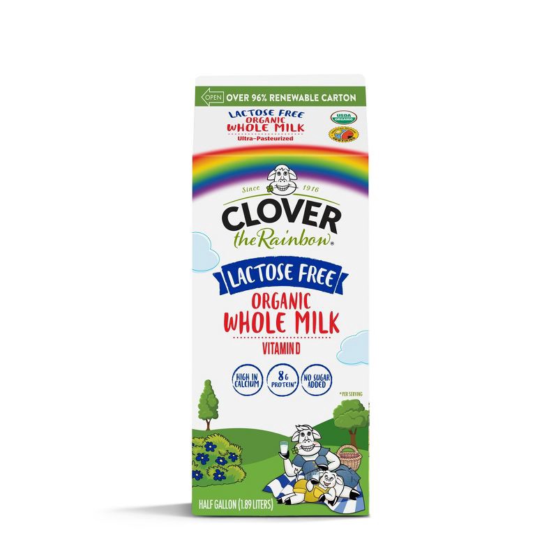 slide 1 of 1, Clover Stornetta Farms Clover the Rainbow Lactose Free Organic Whole Milk - 0.5gal, 1/2 gal