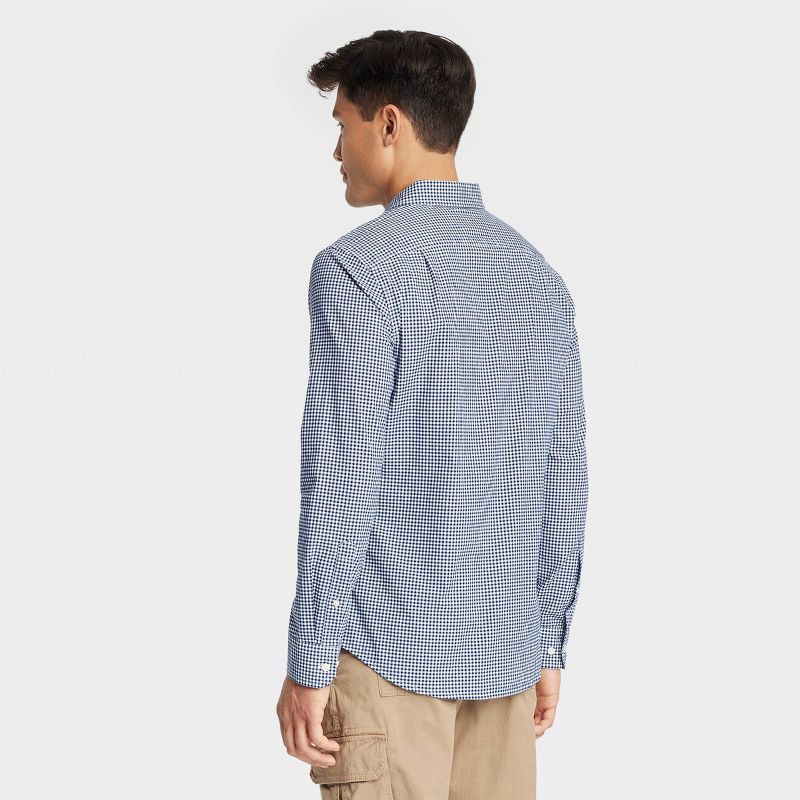 slide 2 of 3, Men's Every Wear Long Sleeve Button-Down Shirt - Goodfellow & Co™ Navy Gingham XXL: Cotton Blend, Slim Fit, Front Pocket, 1 ct